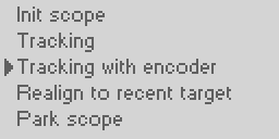 Encoder based precise tracking option in the main menu.