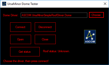 Ursa Minor Ascom Dome driver tester