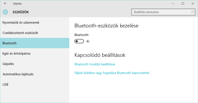 A Bluetooth interfész használata Windows10-en
